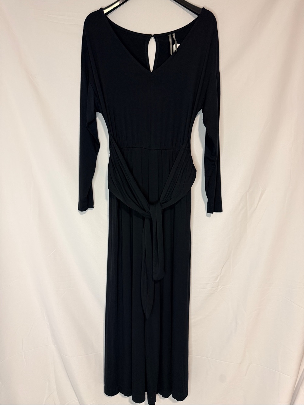 Anthropologie Black Long-Sleeve Jumpsuit with Waist Tie